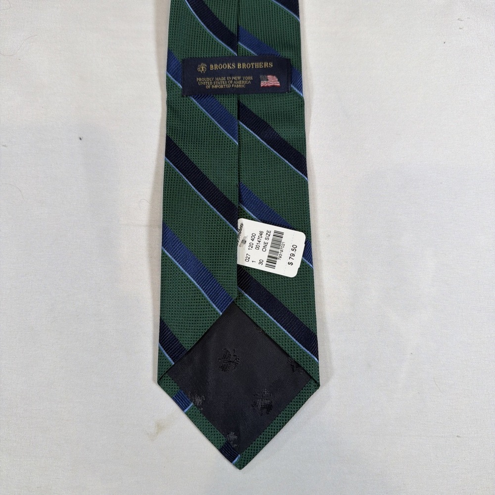 Brooks Brothers‎ Silk Tie NWT Green Blue Striped Regimental Made USA Classic - Picture 6 of 8